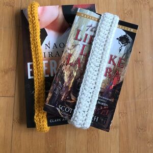 Book markers set of two hand crocheted off white a sunflower yellow